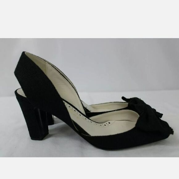 BETTYE MULLER PEEP TOE BLACK CANVAS BOW SLINGBACK - Picture 5 of 7